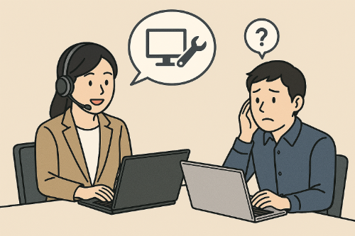 導入後のサポート窓口や管理者向けサポートをイメージしたイラスト